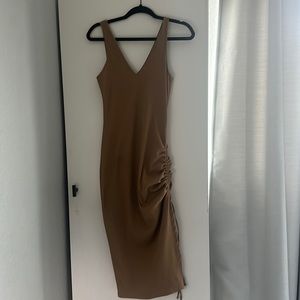 Size small midi side slit rib knit runched dress